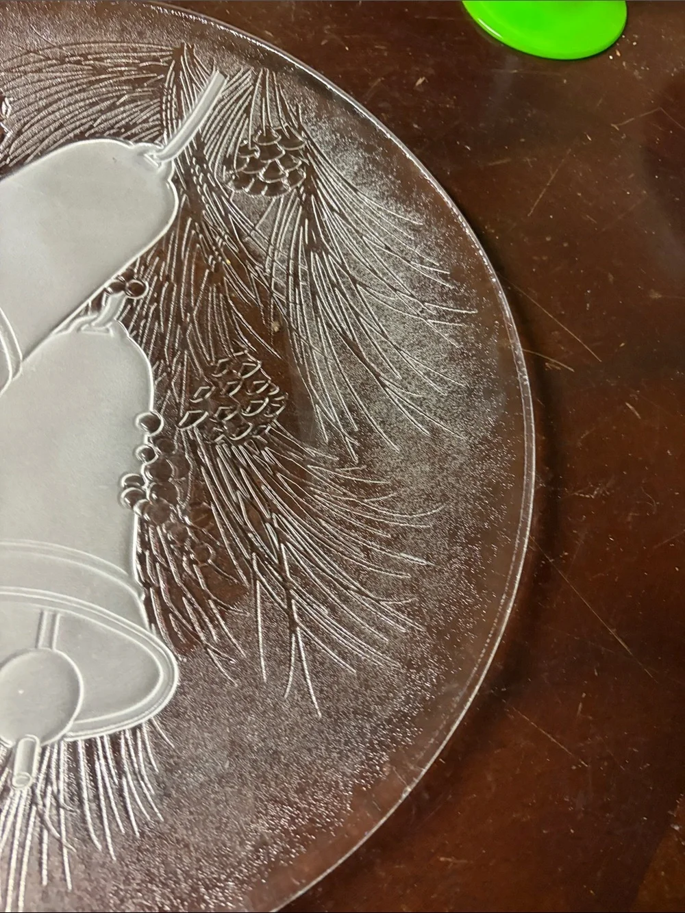 Etched Glass Serving Platter with Holiday Bell Design
